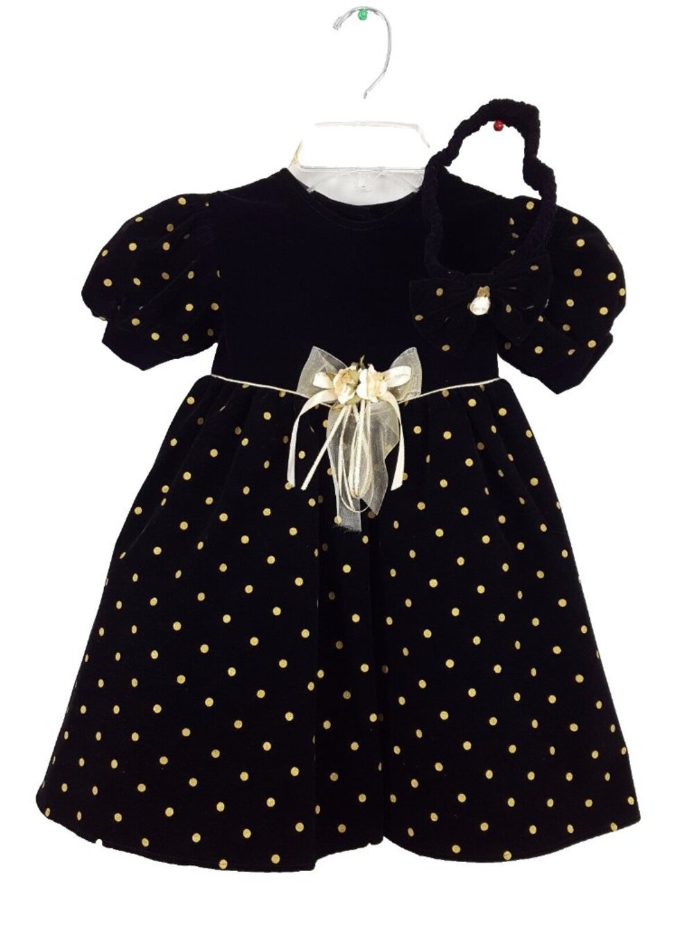 DIMPLES black with gold Polka dots Party girls dress & headband with bow sz 2T